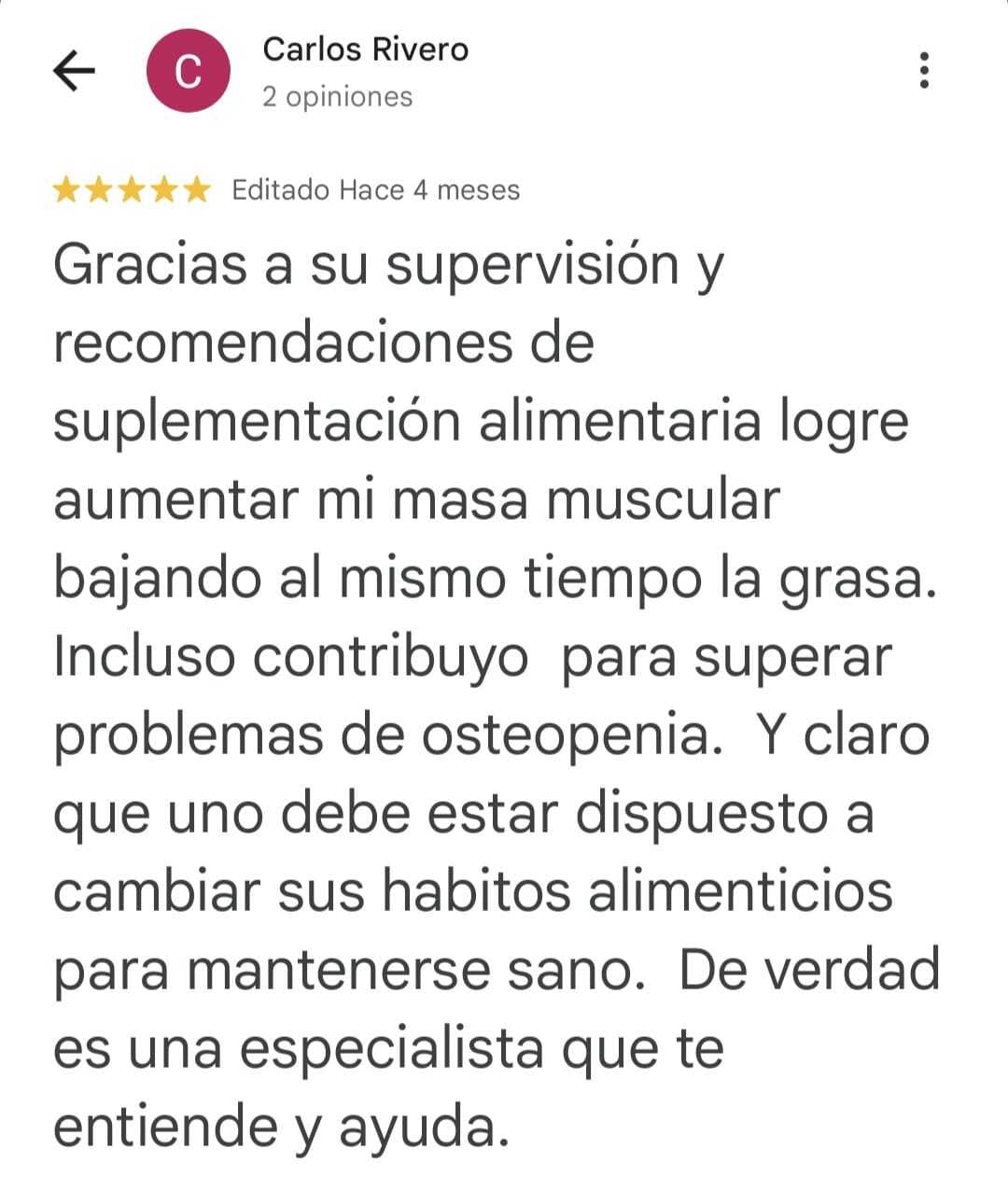 Mensaje de una paciente de la Dra. Rosario Rojas