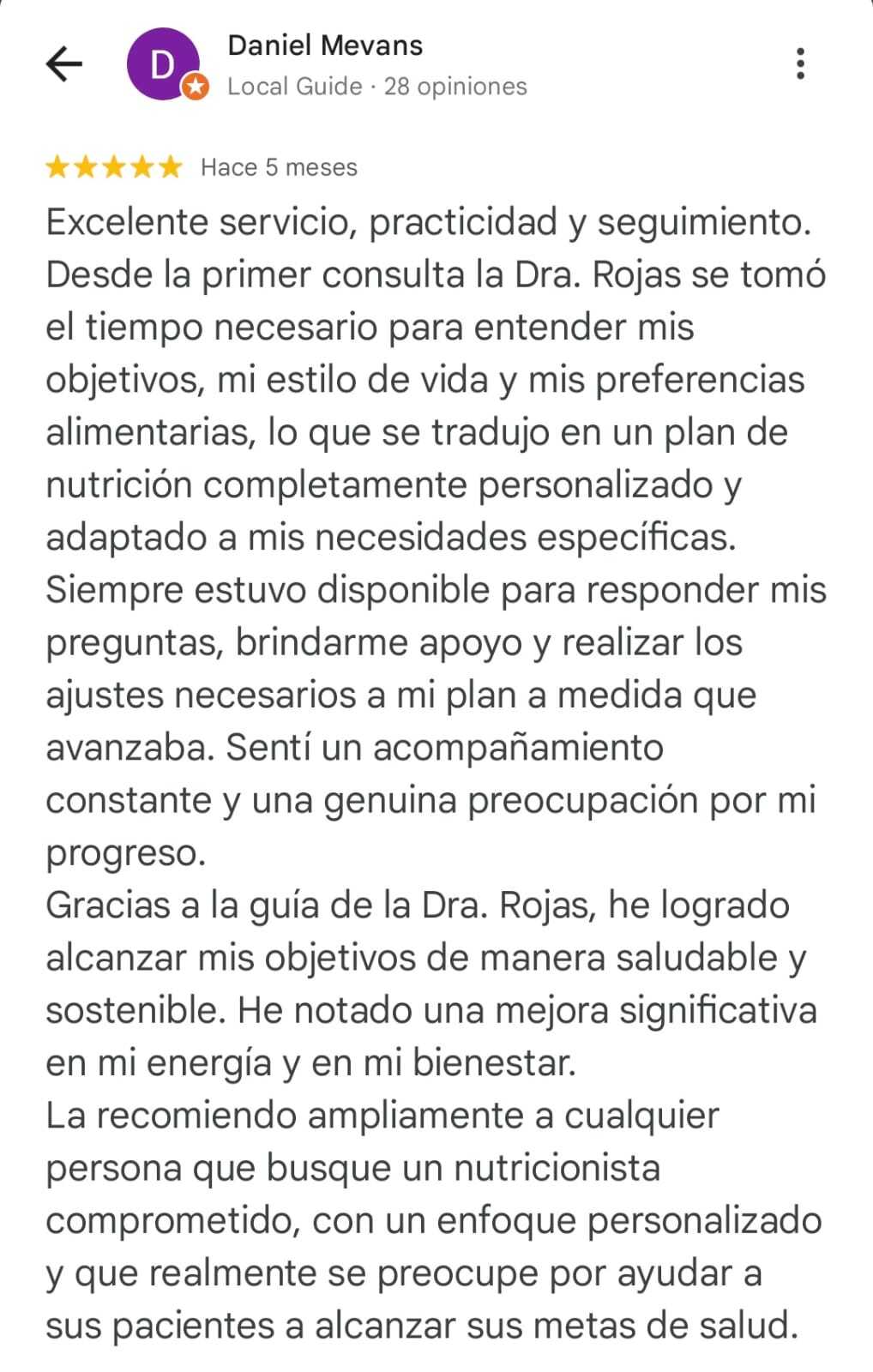 Mensaje de una paciente de la Dra. Rosario Rojas